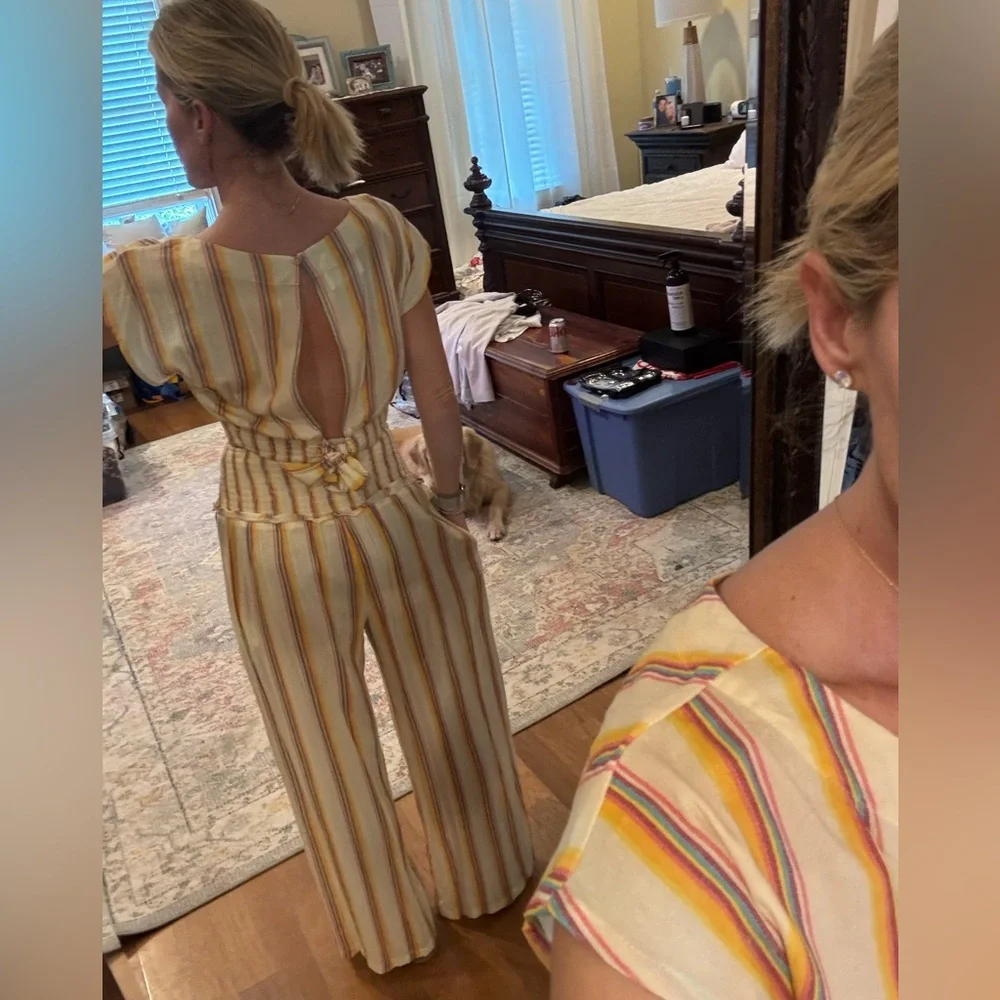 Striped Yellow and White Jumpsuit - Picture 3 of 10